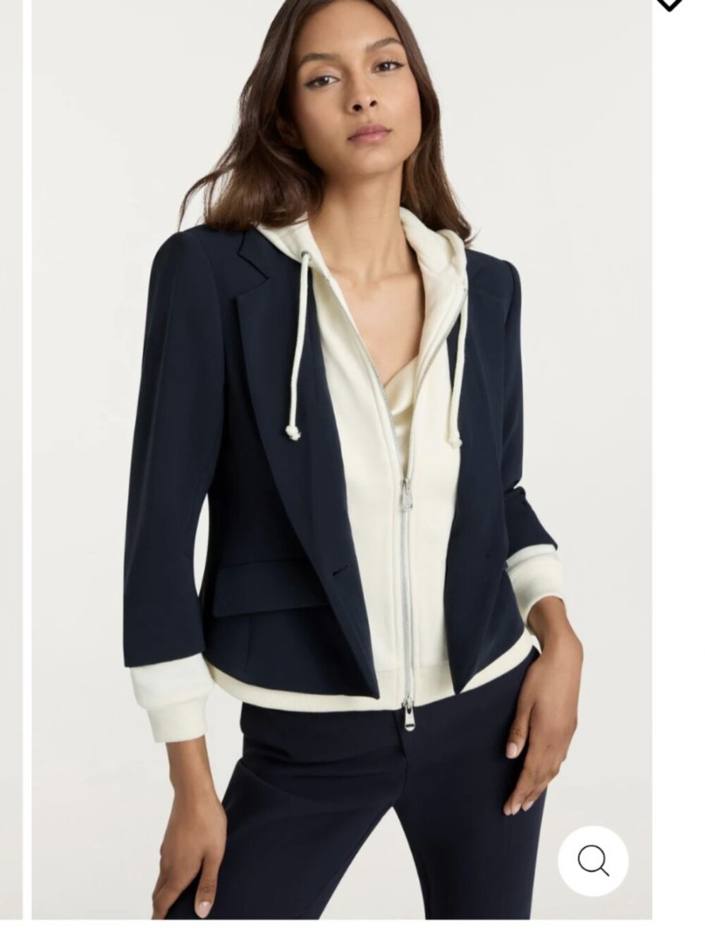 NWOT Cinq A Sept Le Petit Khloe Navy and Ivory Hooded Blazer Jacket Size 8